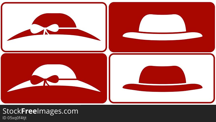 Set isolated female and male hats. Set isolated female and male hats