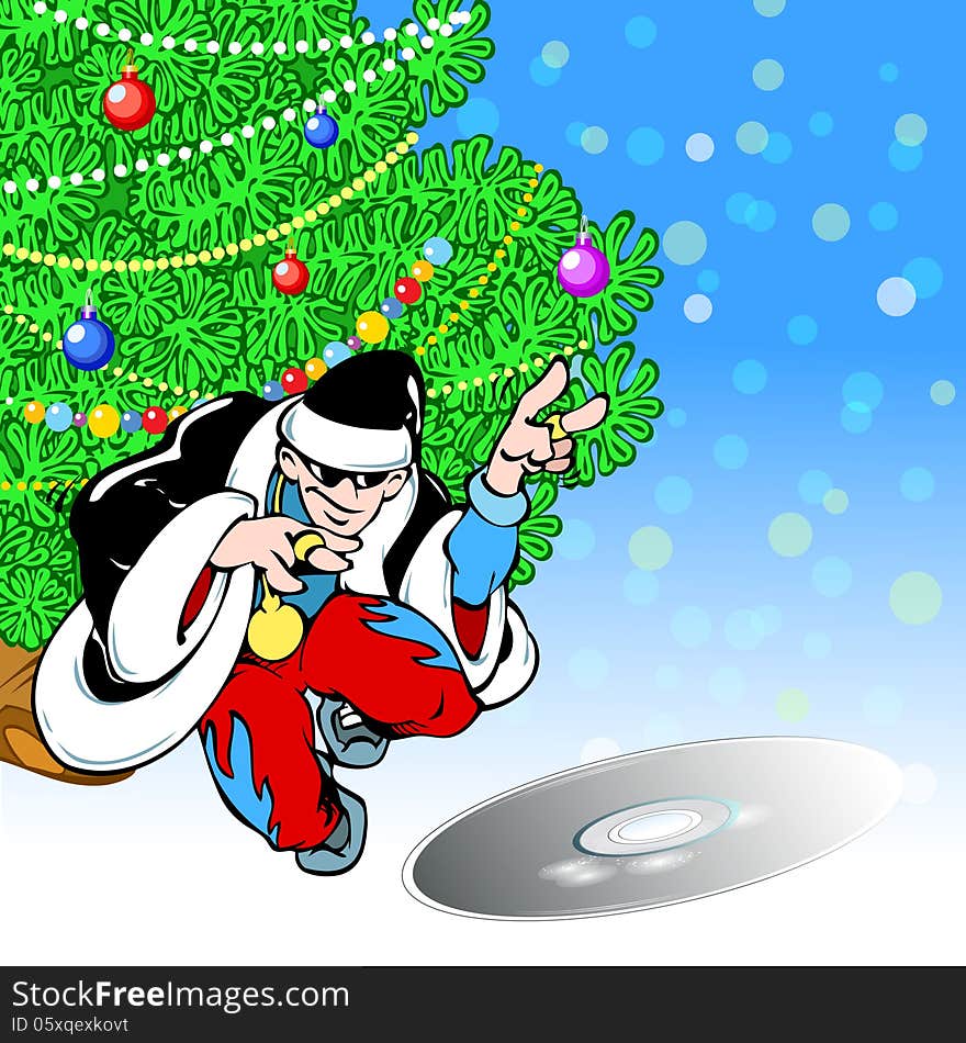 In the illustration of Santa Claus in image of a rapper on the background of the Christmas tree. Illustration done on separate layers, in EPS 10 format. In the illustration of Santa Claus in image of a rapper on the background of the Christmas tree. Illustration done on separate layers, in EPS 10 format.