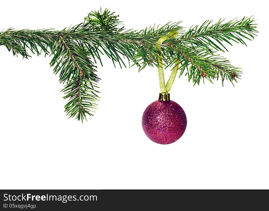 Christmas tree branch with decoration ball. Christmas tree branch with decoration ball