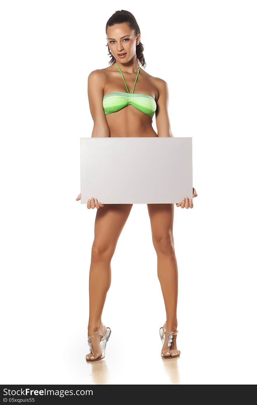 Advertising girl in bikini