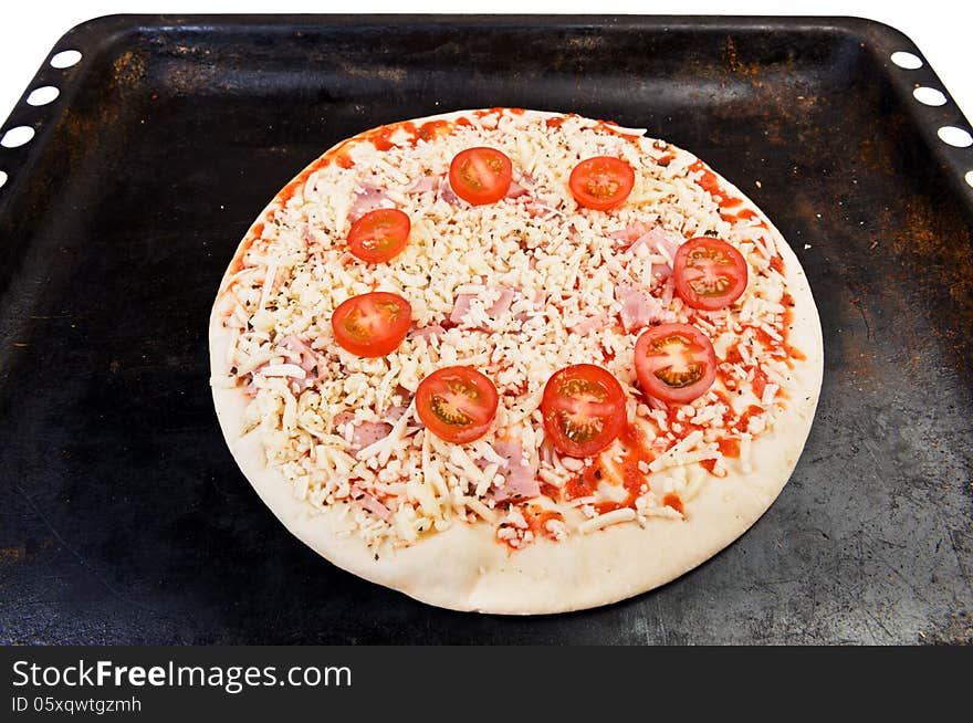 Pizza on oven tray