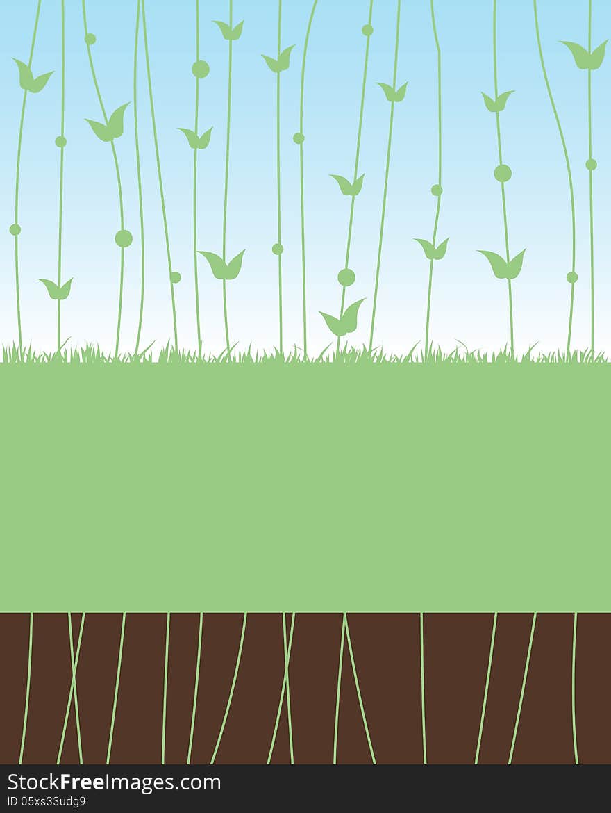 Vector abstract eology background, with ground, grass,plants, sky and copy space for text. Vector abstract eology background, with ground, grass,plants, sky and copy space for text