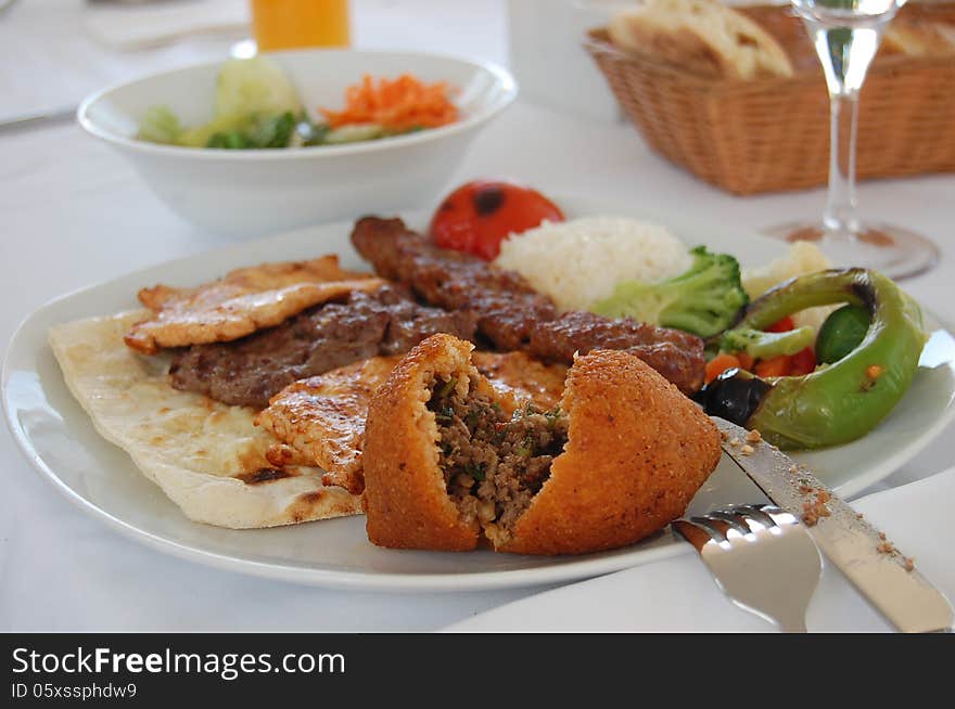 Traditional Turkish meal for lunch kebap