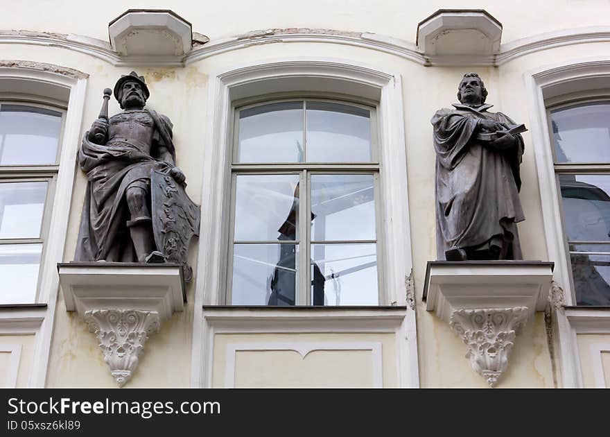 Bronze Statues on the Facade of a Palace