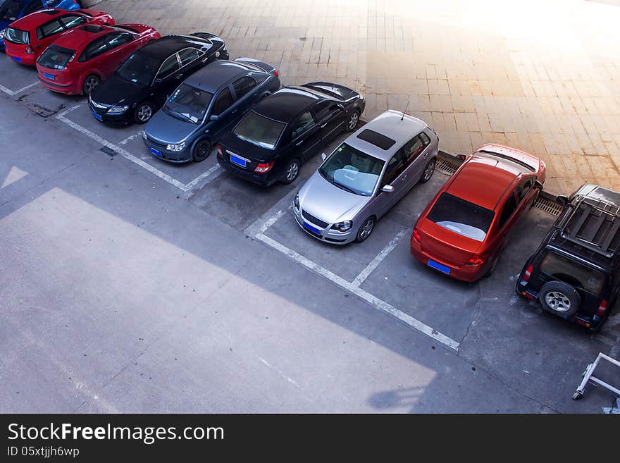 Many cars in underground parking lot. Many cars in underground parking lot