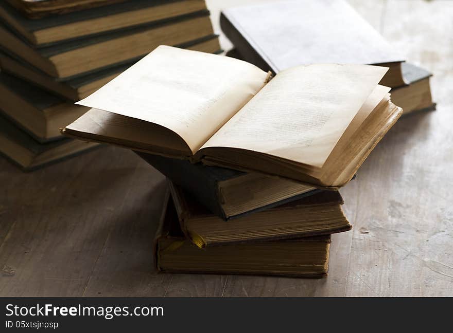 Pile of old books - vintage photo