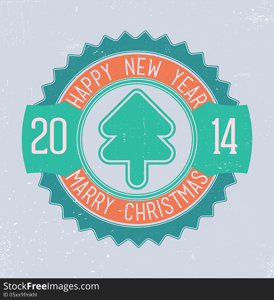 Happy new year and merry Christmas 2014. Retro vintage style. Happy new year and merry Christmas 2014. Retro vintage style