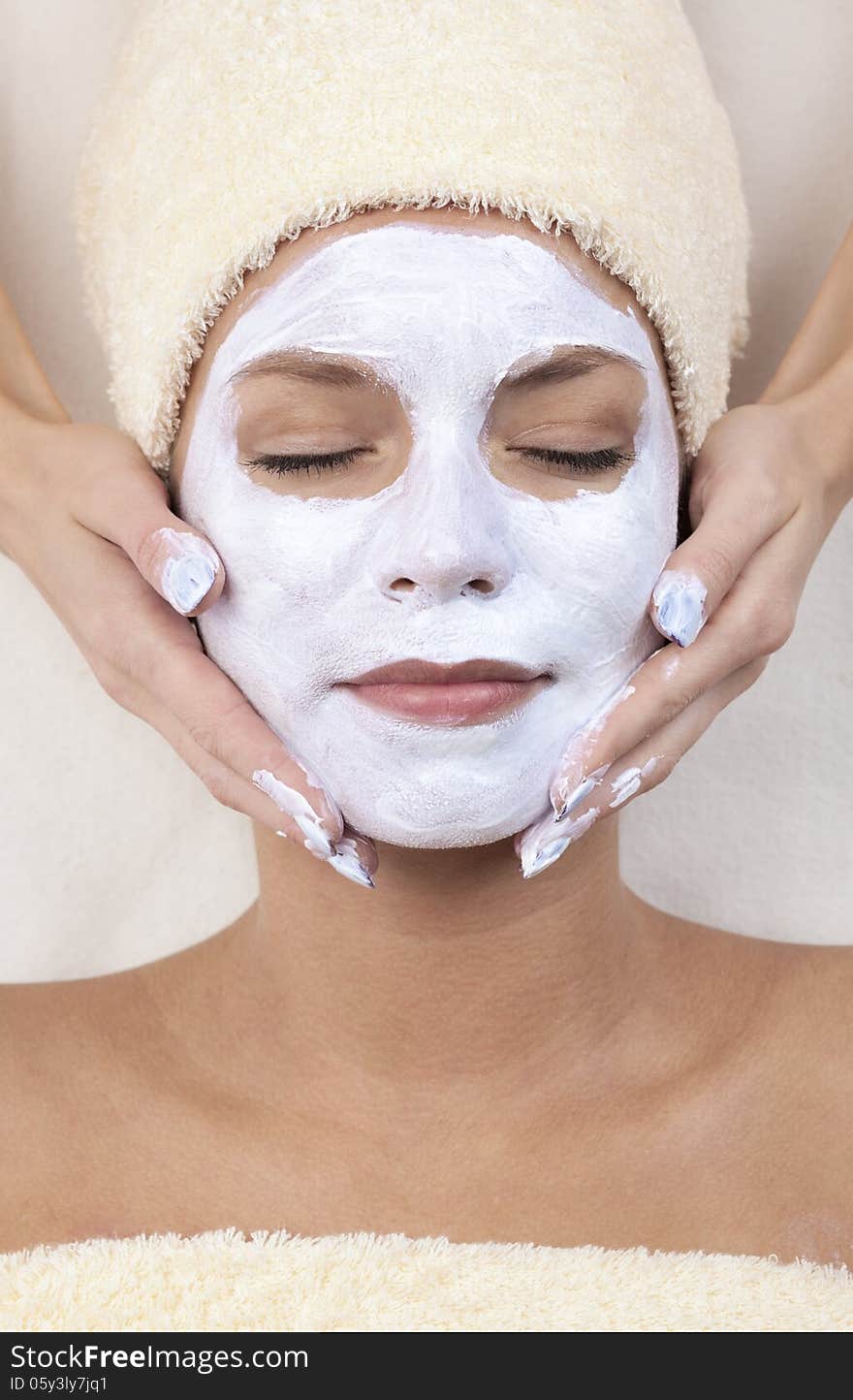 Healthy spa: young beautiful relaxing woman having moistening mask applied. XXXL. Healthy spa: young beautiful relaxing woman having moistening mask applied. XXXL