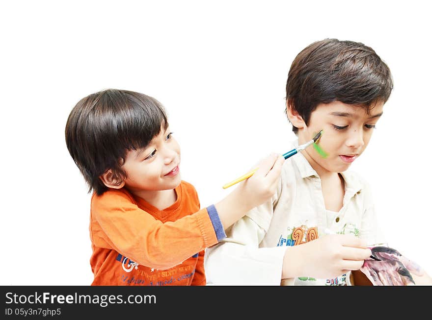 Little Sibling Boy Painting Water Color