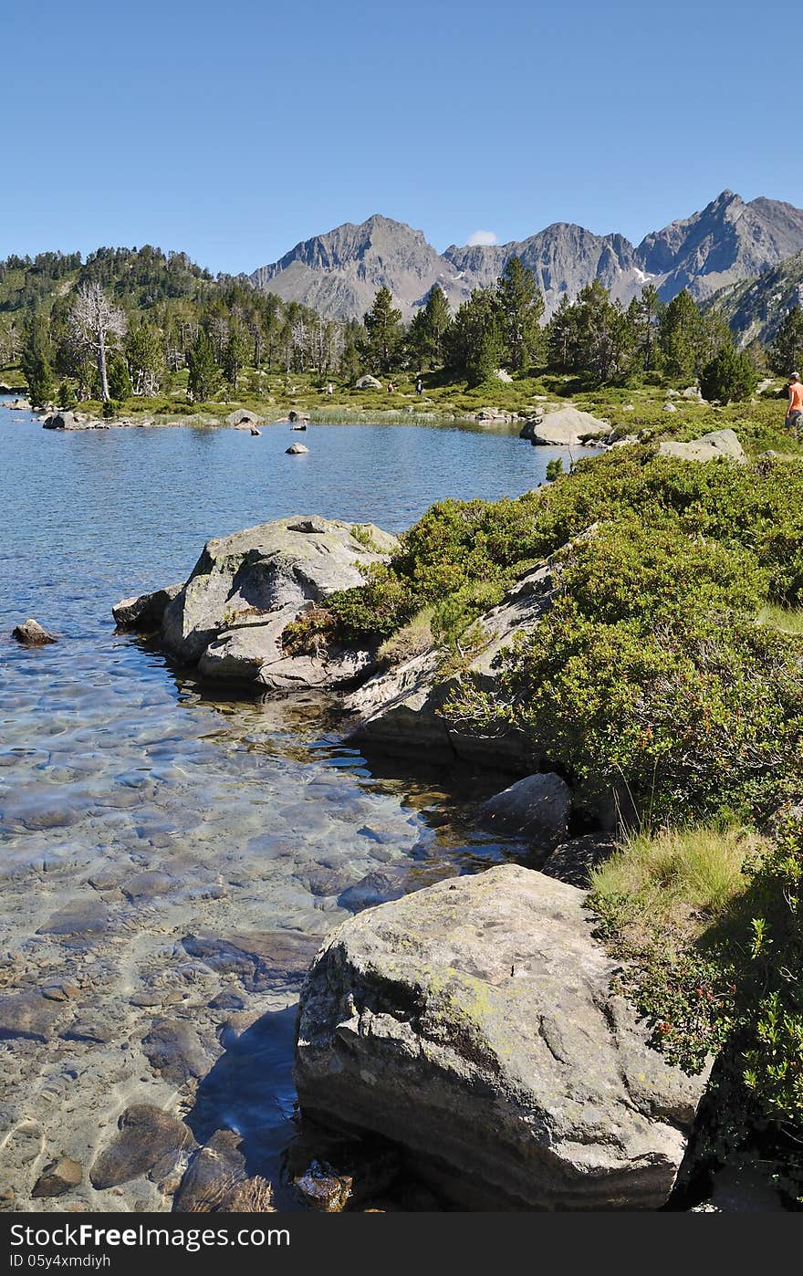 Mountainous lake d Aumar in the French Pyrenees