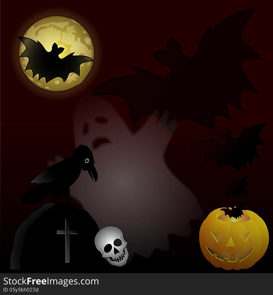 Vector Illustration of Halloween Night on the Cemetery. Vector Illustration of Halloween Night on the Cemetery