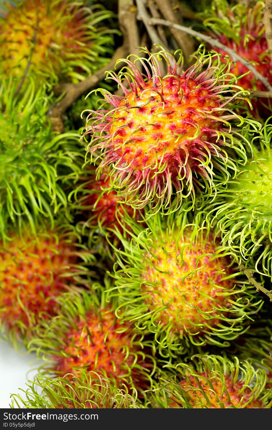 Group of fresh rambutan red skin