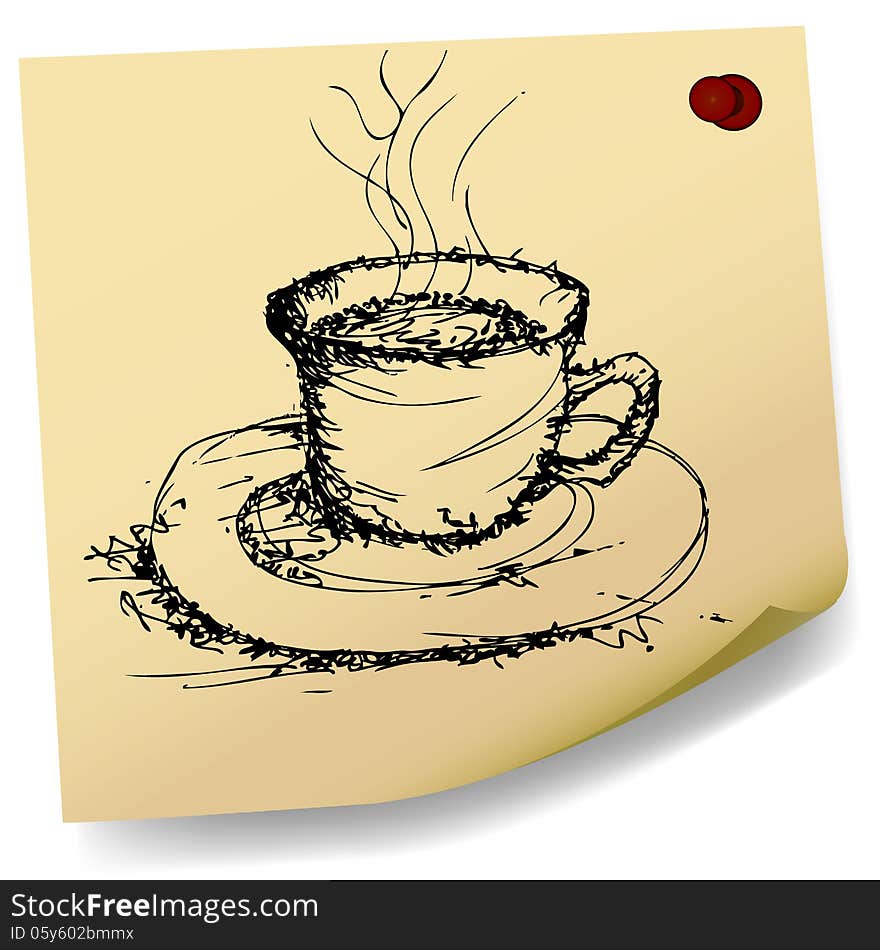 Sketch Of Coffee On Sticky  Paper Vector