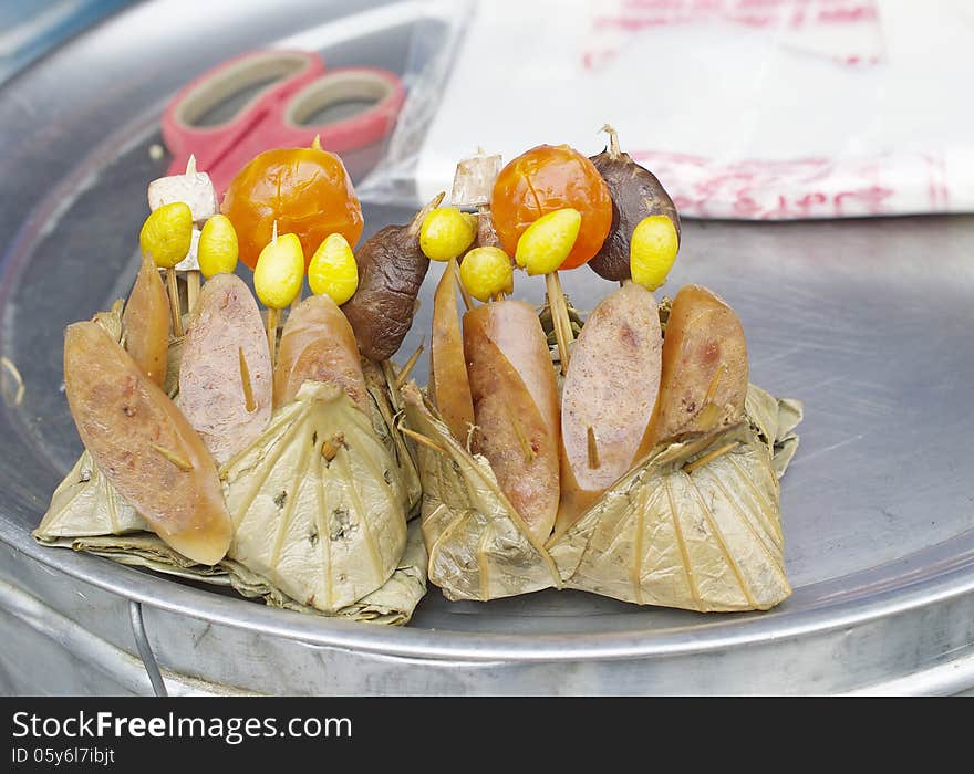 Zongzi : Chinese food with Sticky rice ,Sausage,Salted egg