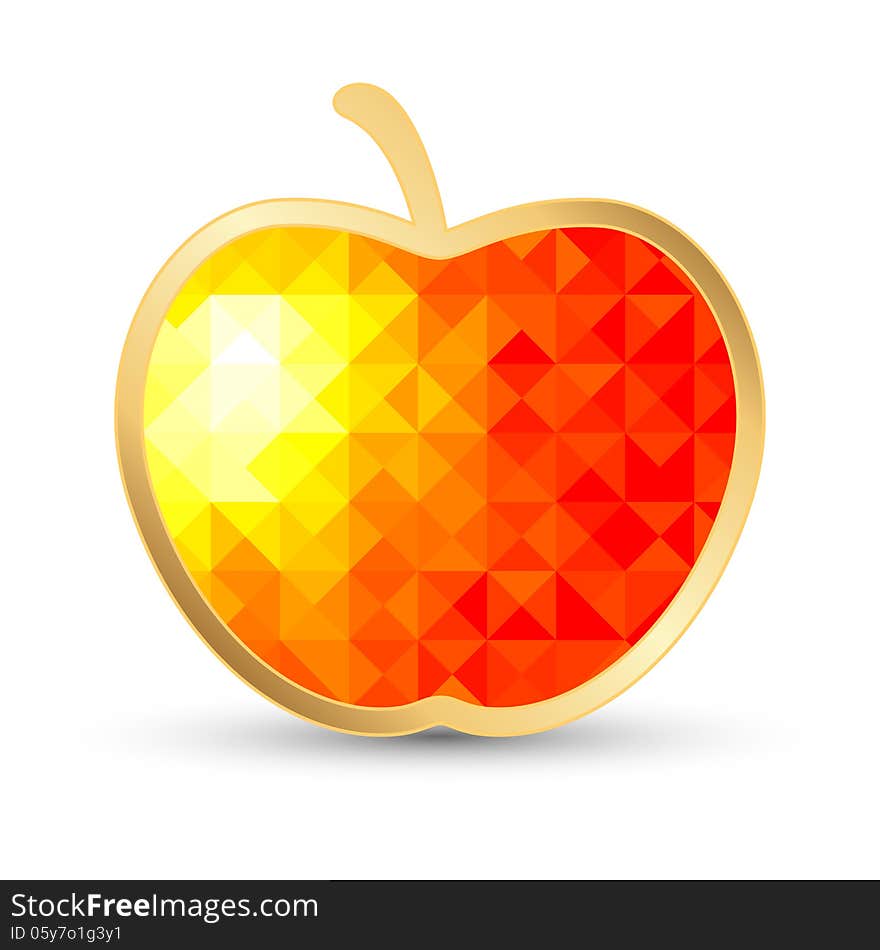 Juicy Apple with Gold Border on White. Polygonal Design. Juicy Apple with Gold Border on White. Polygonal Design