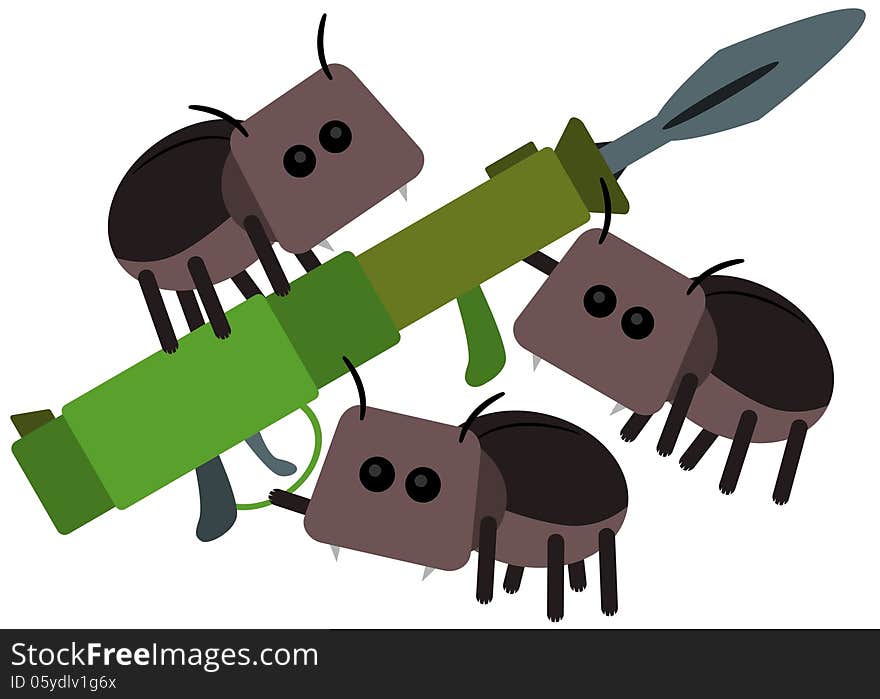 Illustration of dung beetles about to fire a bazooka. Illustration of dung beetles about to fire a bazooka