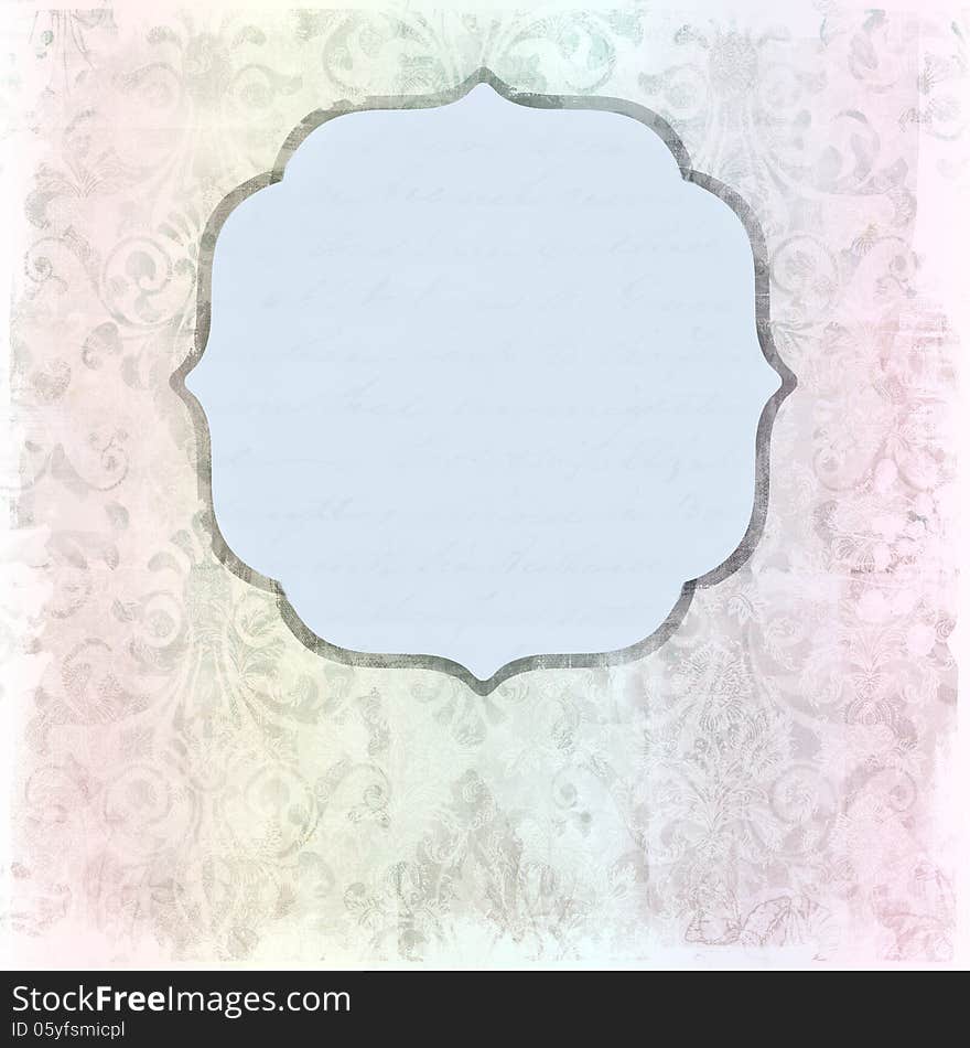 Faded old paper background with ornaments and label. Faded old paper background with ornaments and label