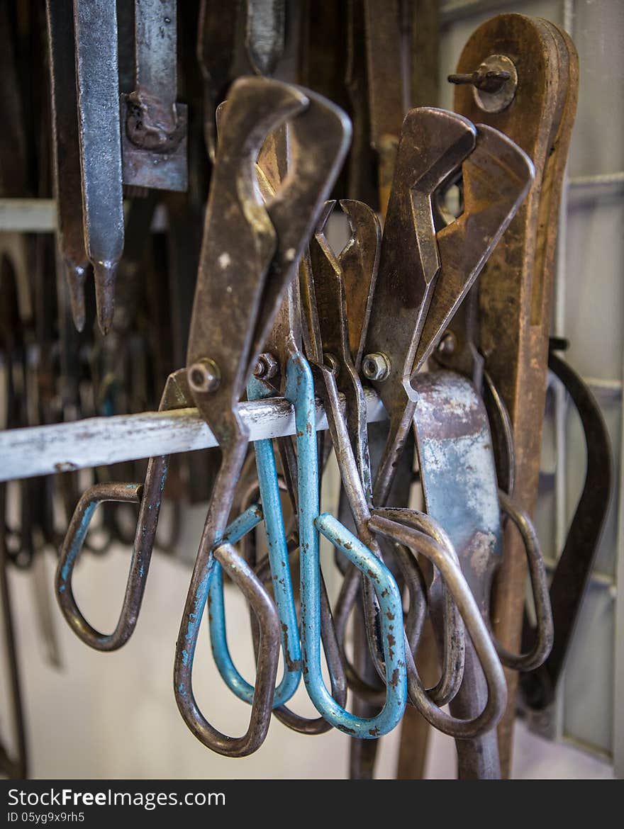 Pliers in the workshop.