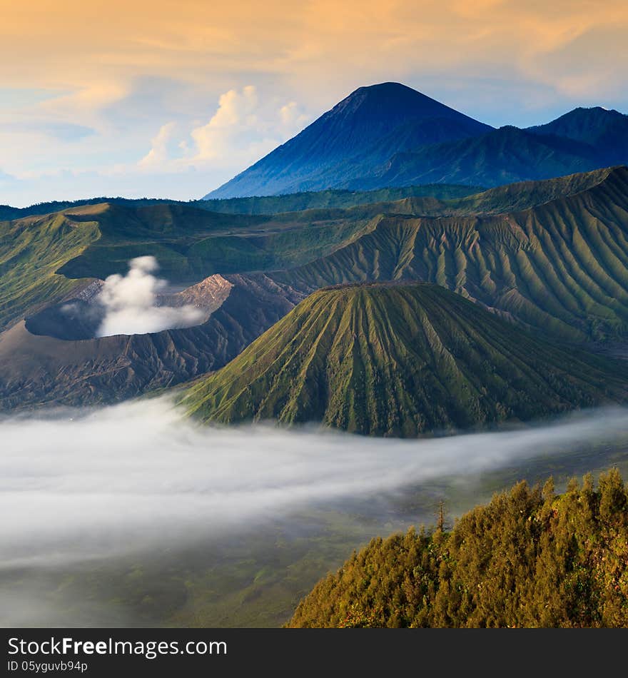 Bromo Mountain in Tengger Semeru National Park at sunrise, East Java, Indonesia