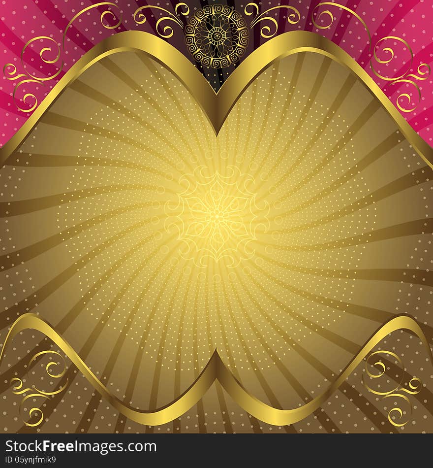 Vintage background with gold translucent rays, mandala, polka dots and curls (vector vector EPS 10). Vintage background with gold translucent rays, mandala, polka dots and curls (vector vector EPS 10)