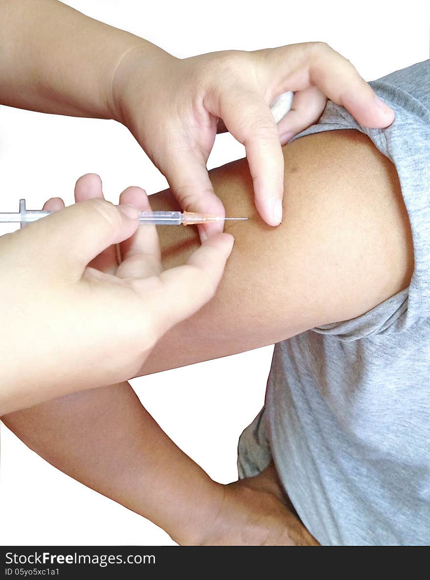 Doctor injected Influ 2009 vaccine. Doctor injected Influ 2009 vaccine