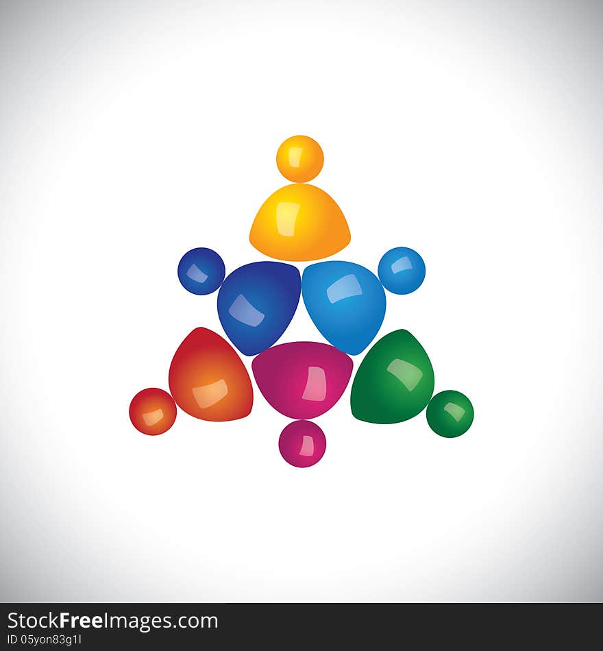 Colorful 3d children or kids playing icons or signs - vector graphic. This illustration can also represent employee meetings, diversity & unity, kids play-home, kindergarten nursery school, etc