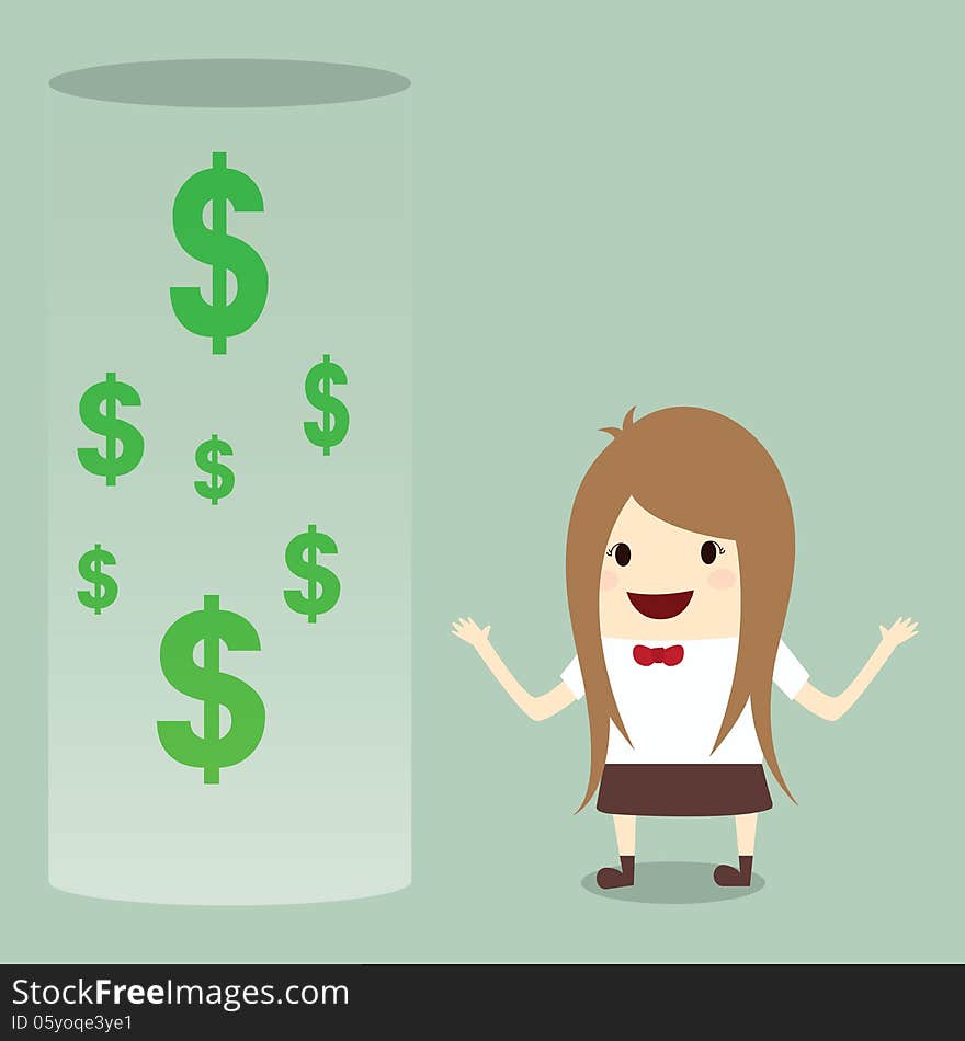 Businesswoman Happy Get Money Bonus From Bank