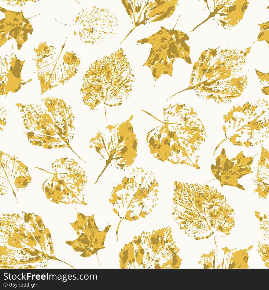 Seamless texture with stamped autumn leaves. Endless floral pattern.