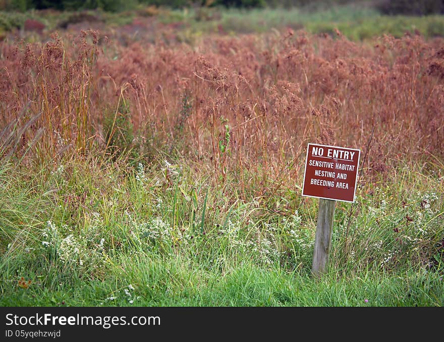 Photo of no entry sign for park visitors due to delicate breeding and nesting area