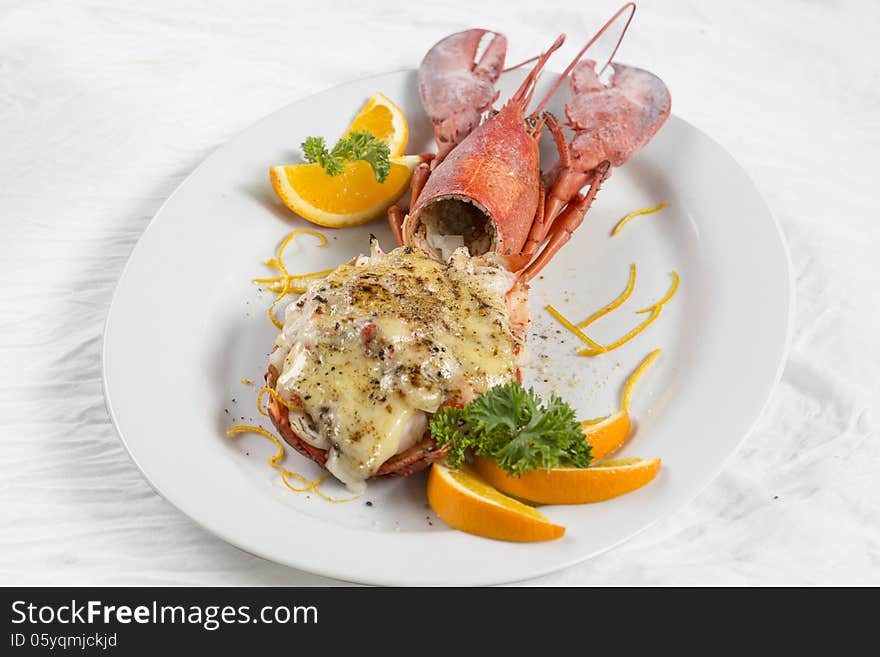 Baked lobster with cheese, macro closeup for design work