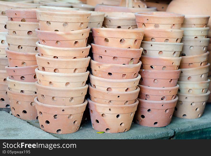 Clay pots for planting trees.