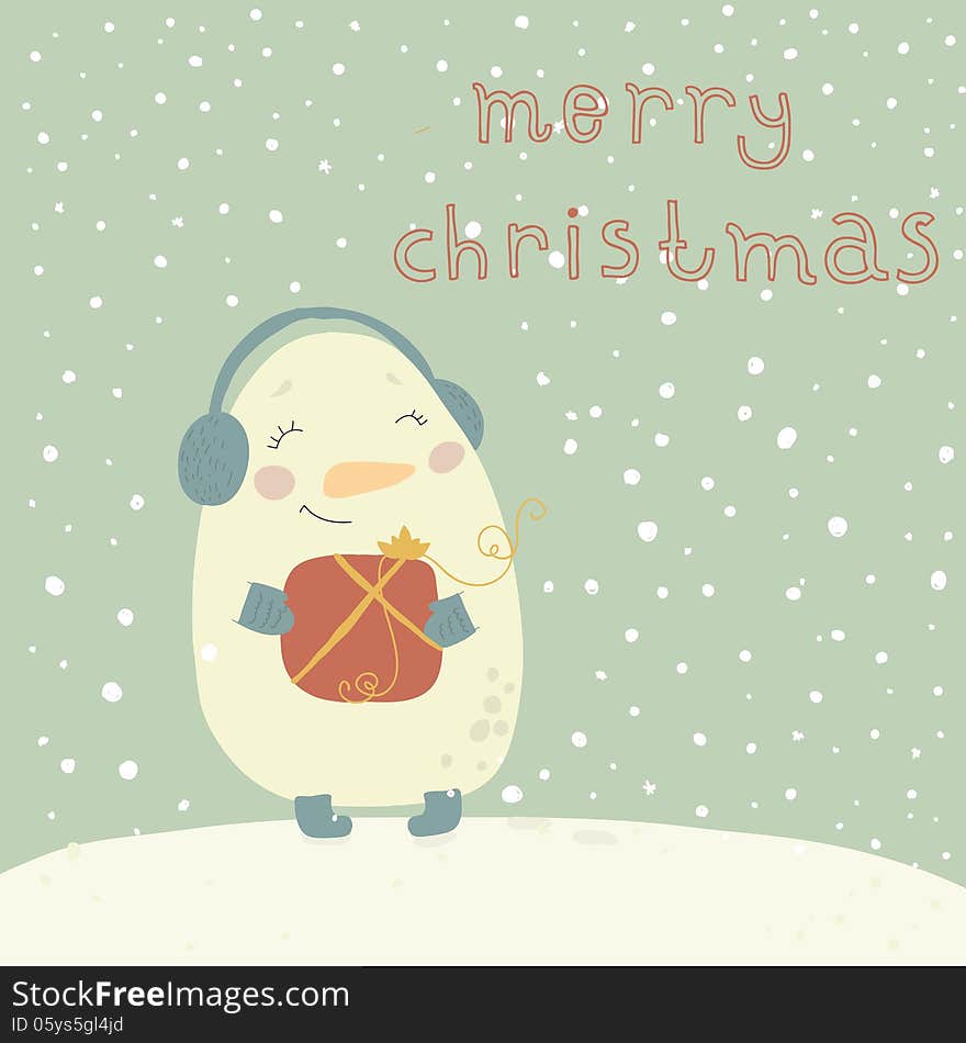 Christmas illustration with cute snowman. Postcard for the new year and for Christmas.Cartoon Christmas card. Eps 10. Christmas illustration with cute snowman. Postcard for the new year and for Christmas.Cartoon Christmas card. Eps 10