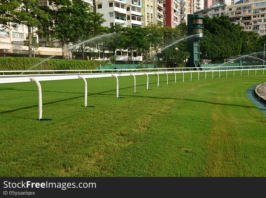 This is a horse racing track in Hong Kong. This is a horse racing track in Hong Kong.