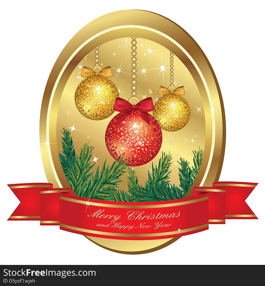 Beautiful Gold Illustration Christmas Greeting Card With Decorations. All elements are grouped and separate in layers. Beautiful Gold Illustration Christmas Greeting Card With Decorations. All elements are grouped and separate in layers.