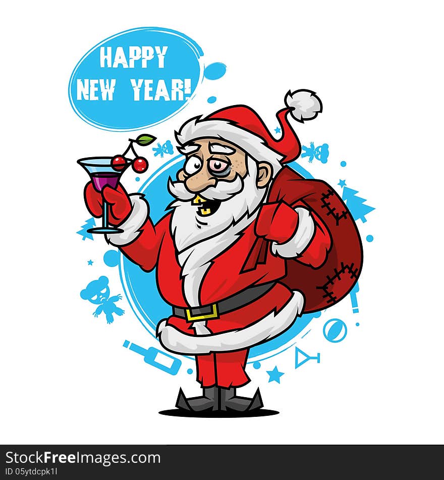 Illustration Santa with a glass of wine, format EPS 8