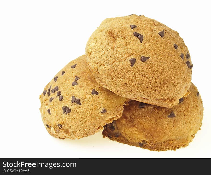 Triangle pile of three tasty bun on white background. Triangle pile of three tasty bun on white background