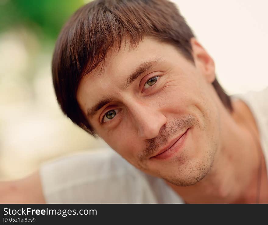 Close-up portrait of young guy face with bristles. Close-up portrait of young guy face with bristles