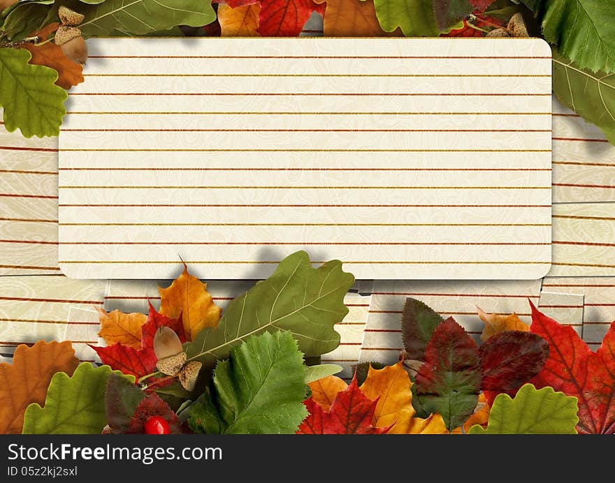 Vintage Paper Autumn Background With Maple Leaves And  With Postcard