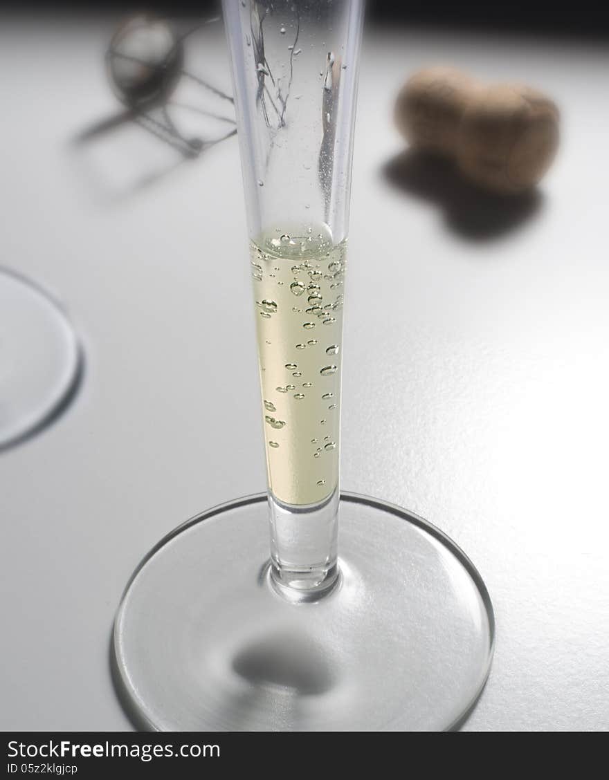 Champagne flute glass on white background