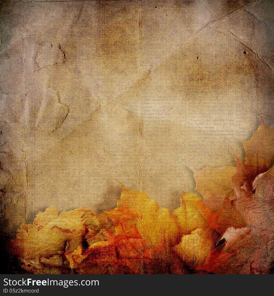 Grunge background with autumn leaves