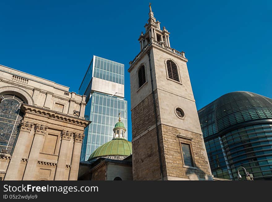 Various designs of buildings from different centuries in one place. Various designs of buildings from different centuries in one place