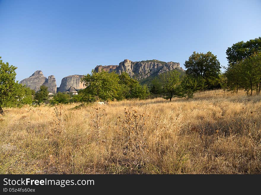 Meteora is an area in Thessaly (Central Greece) and Kalampaka is the city under the rock towers of Meteora. Meteora is an area in Thessaly (Central Greece) and Kalampaka is the city under the rock towers of Meteora.