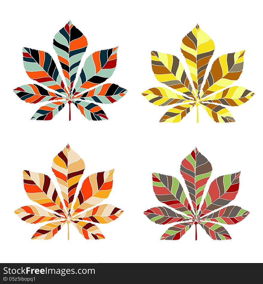 Leaf chestnut collection set - vector EPS silhouette