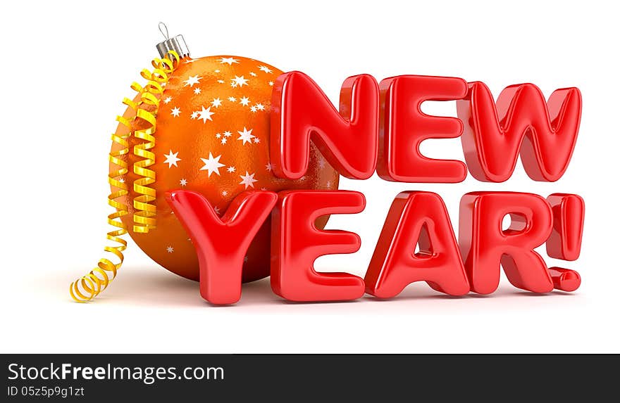 Happy New Year with Christmas ball. Image with clipping path.