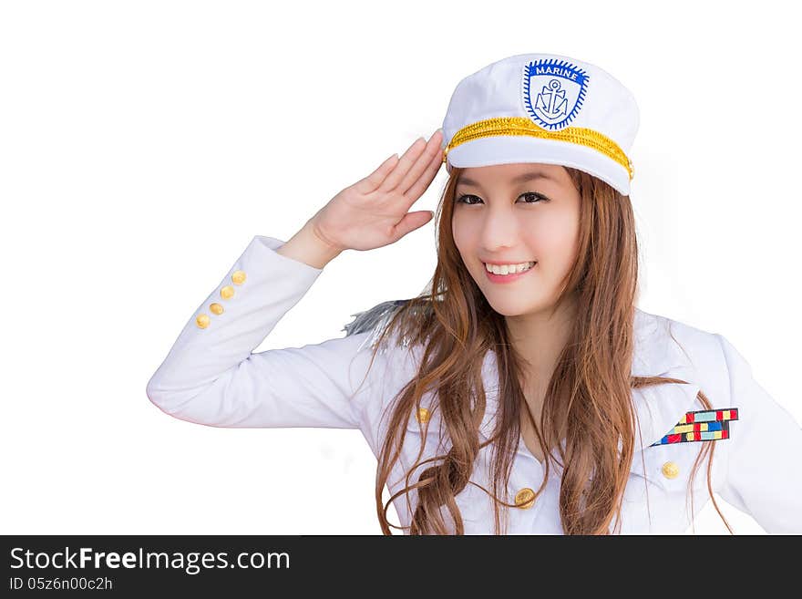 Pretty asian woman in marine uniform, isolated