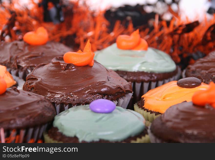 Halloween holiday colors cupcake closeup. Halloween holiday colors cupcake closeup