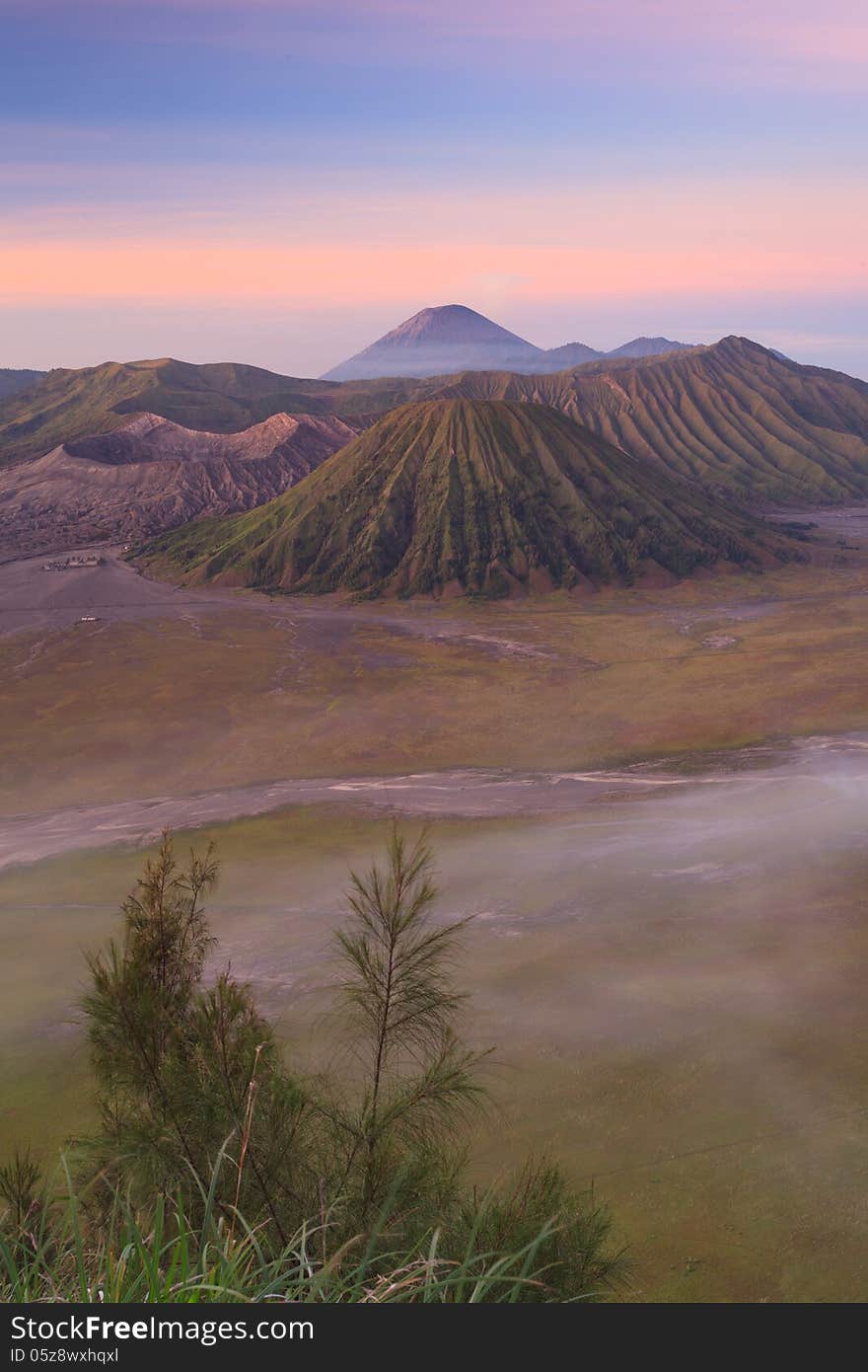 Bromo Volcano Mountain in Tengger Semeru National Park at sunrise, East Java, Indonesia