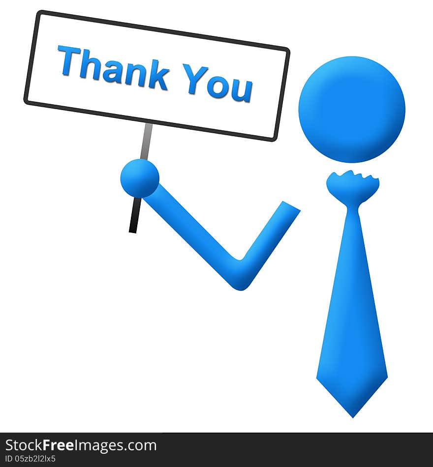 Image of a human icon with Thank You signboard. Image of a human icon with Thank You signboard