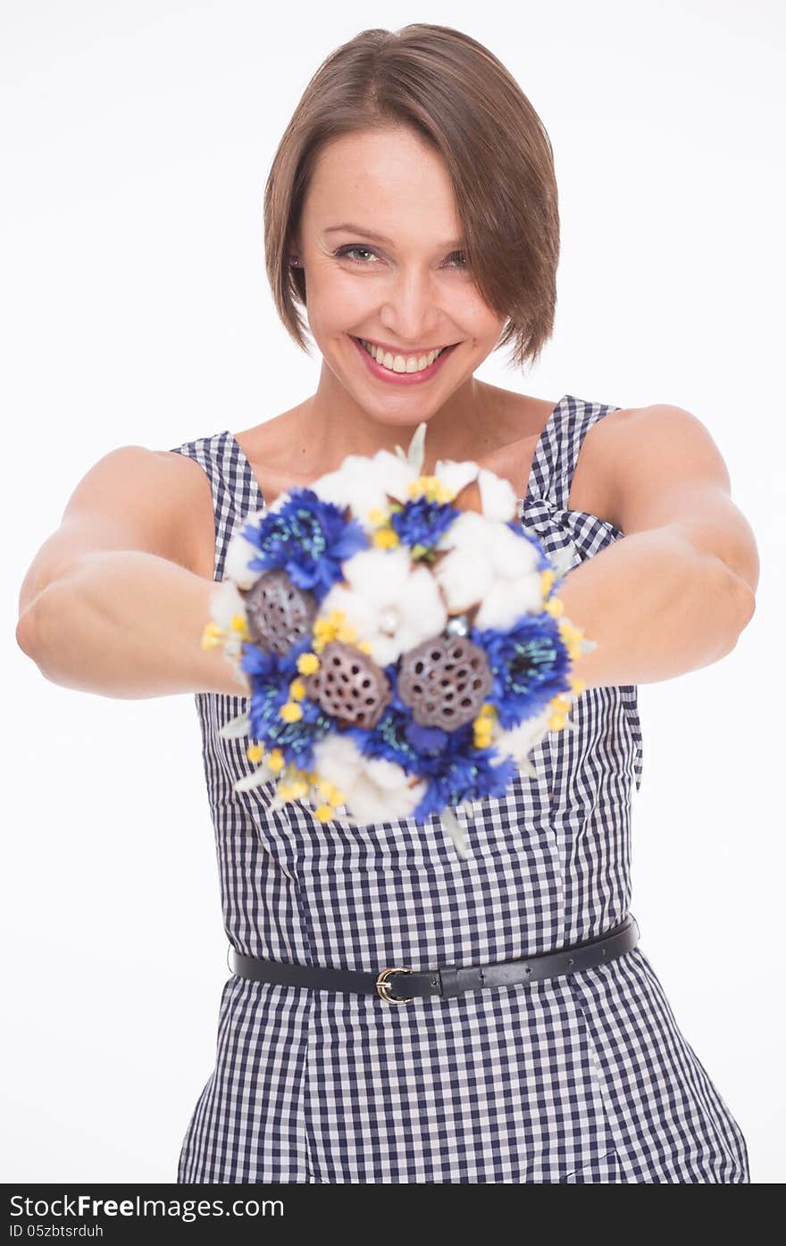 Woman with bunch of flowers