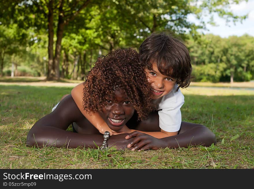 Happy african children having a nice dat at the park. Happy african children having a nice dat at the park